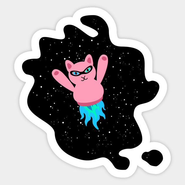 Pink Rocket Cat (funny, crazy, cute space) Sticker by XOOXOO